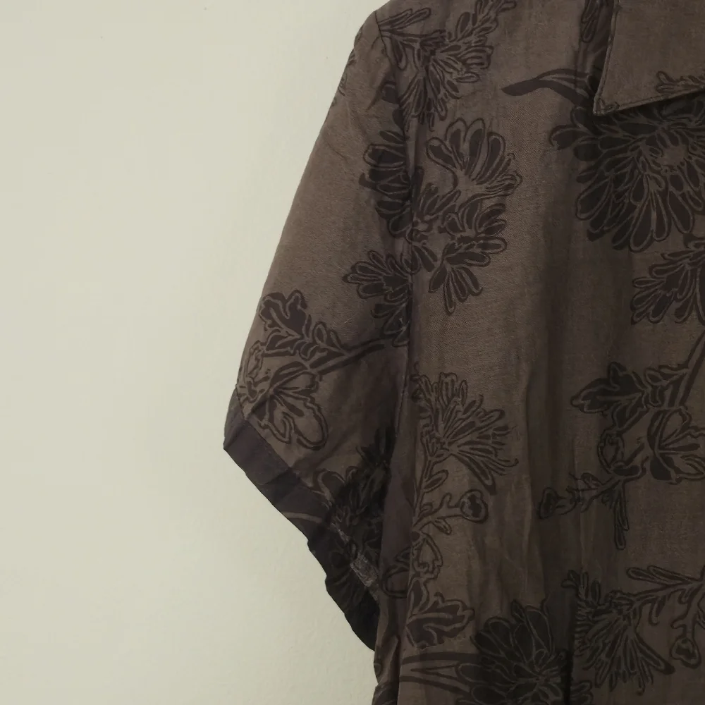 Denver Hayes XL Brown Ombre Floral Cotton Short Sleeve Blouse Tropical Boho - Picture 7 of 15